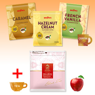 3 Flavoured Coffee + Flavoured Tea Apple (Tea Bag/ Value Bag 100g)