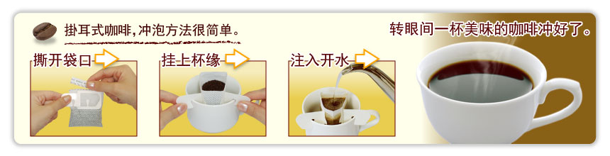 挂耳式咖啡，冲泡方法很简单。

